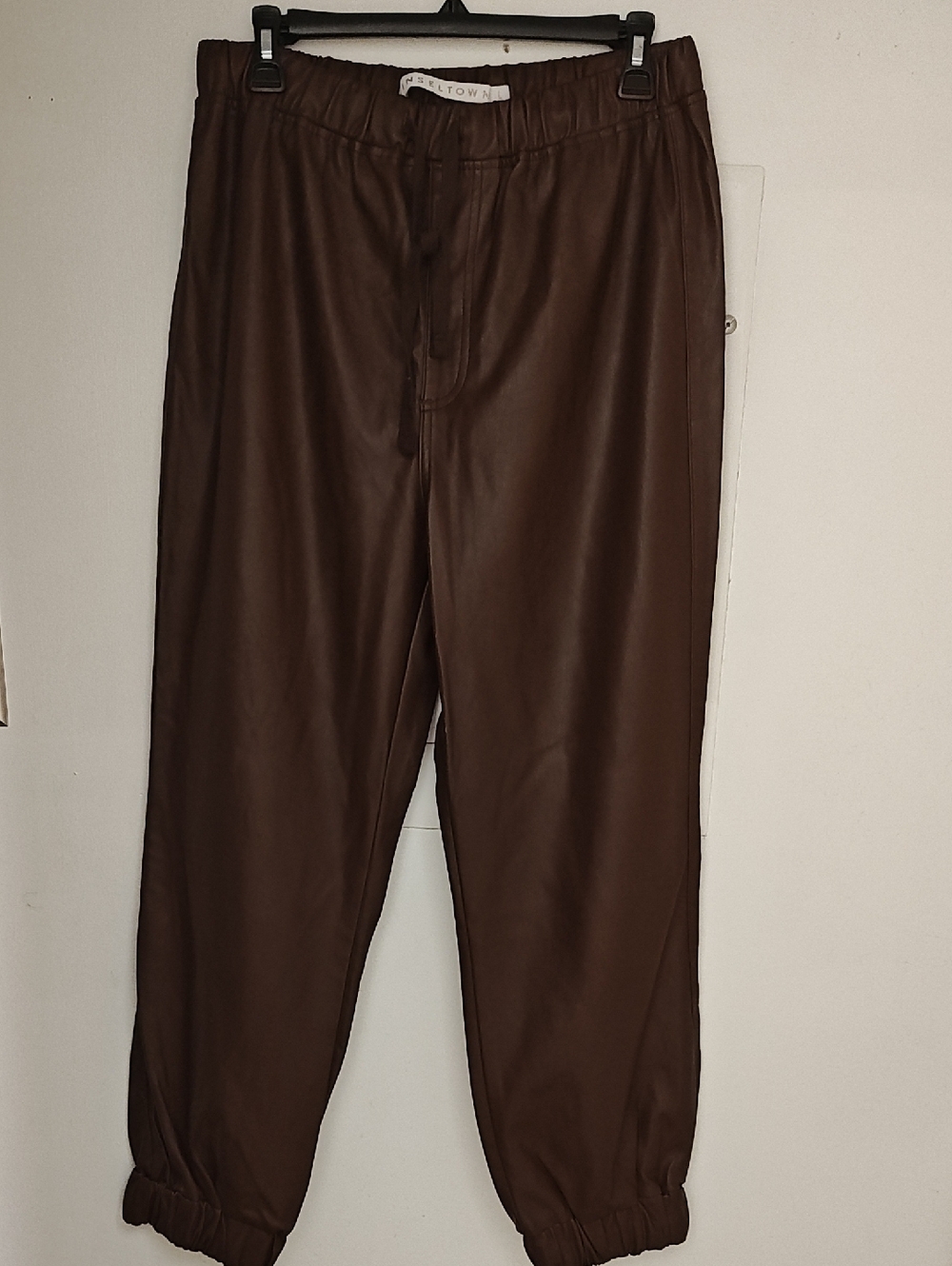 Tinseltown Men's Dark Brown Faux Leather Joggers